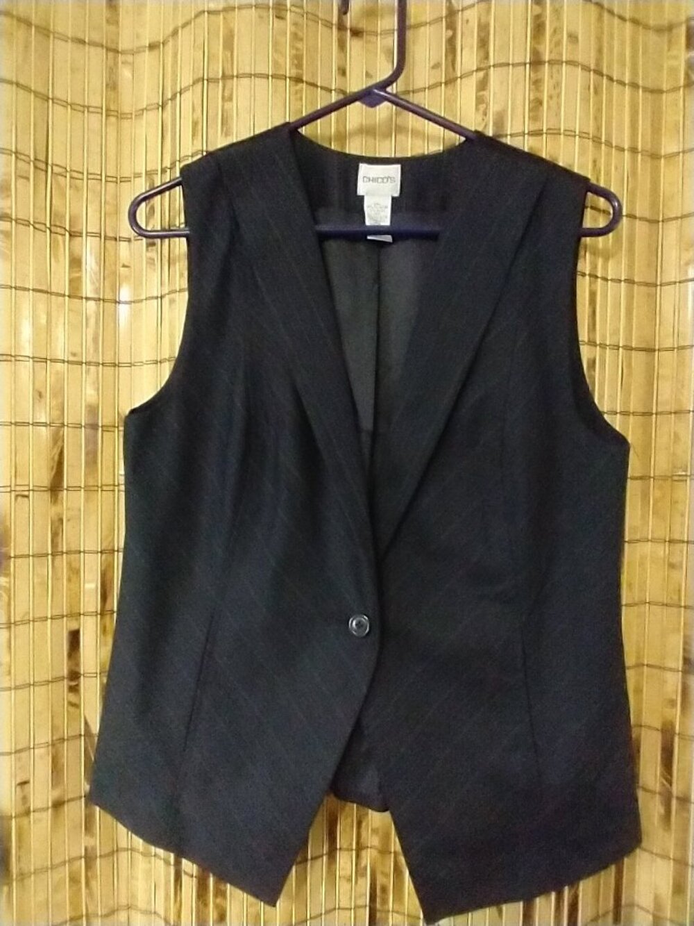 Chico's Black Pinstripe Single Button Tailored Vest Size 1 Medium Suit Waistcoat